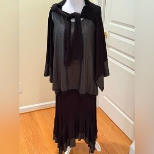 Black and Gray Women's  3 piece matching set asymmetrical skirt top  cardigan